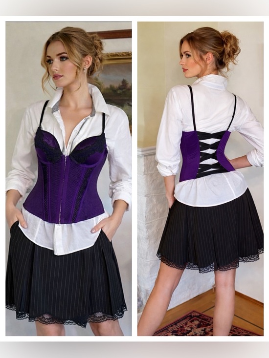 La SENZA Other - La SENZA Bustier Purple Black Lace Open Cross Back Medium